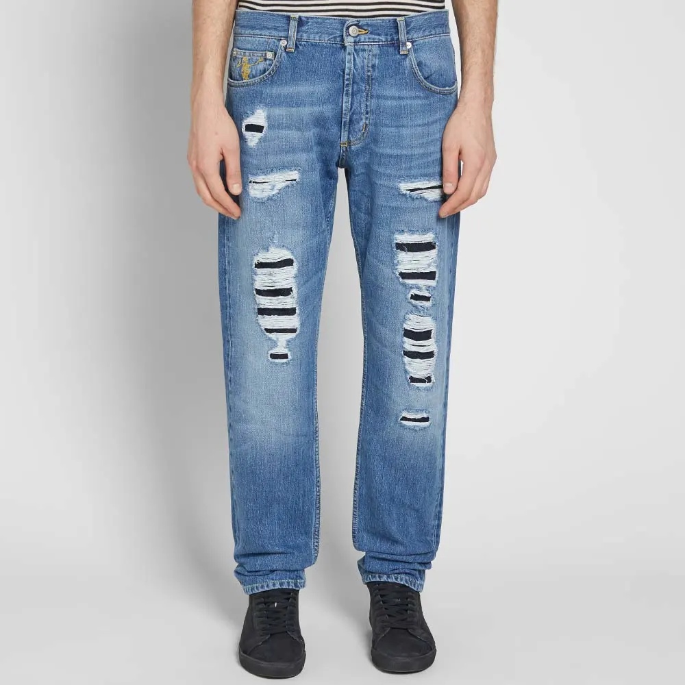 Alexander Mcqueen Logo Imitation Jeans In Blue