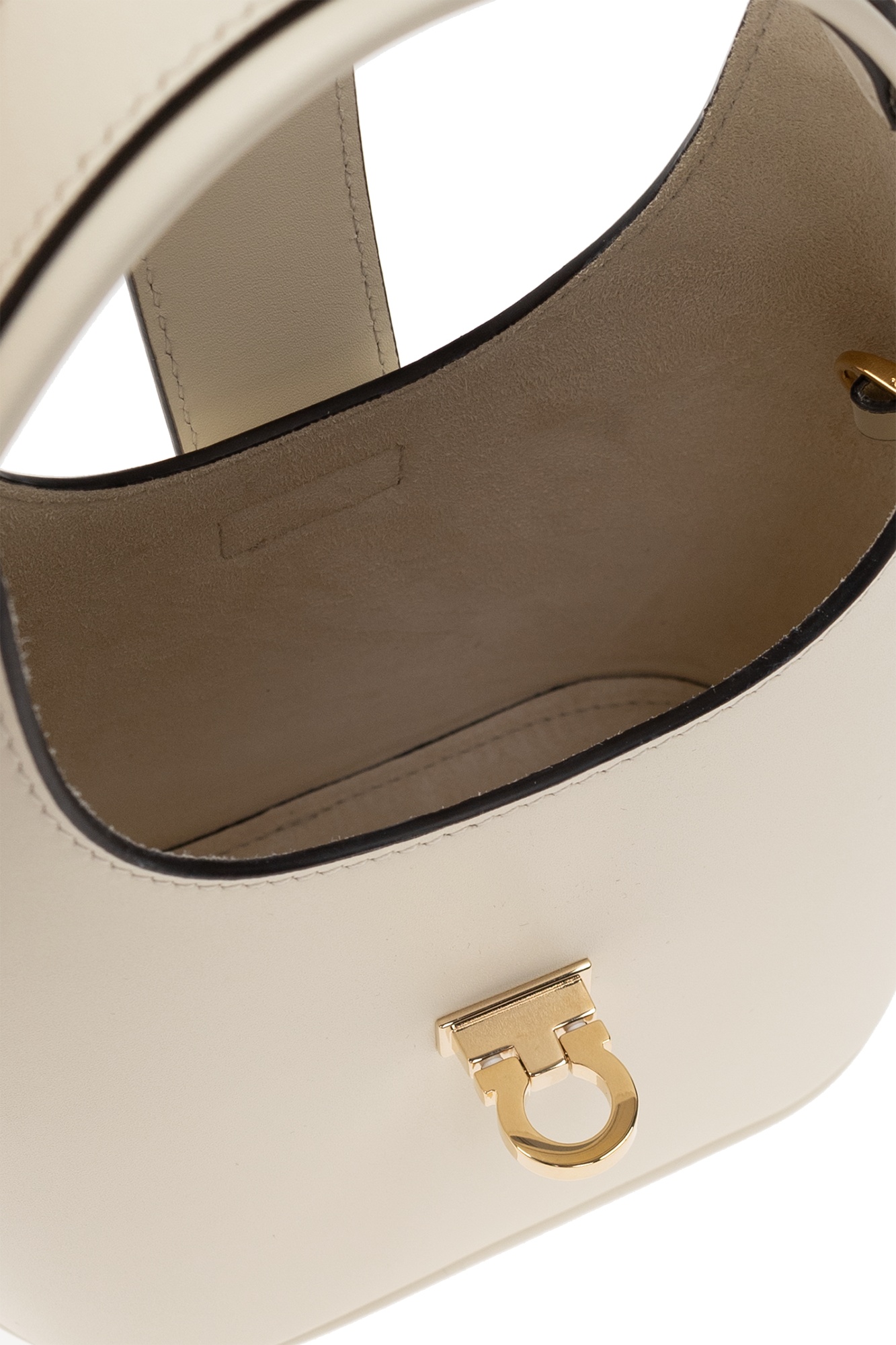 Ferragamo Salvatore Gancini-buckle Logo-engraved Mini Hobo Bag In White