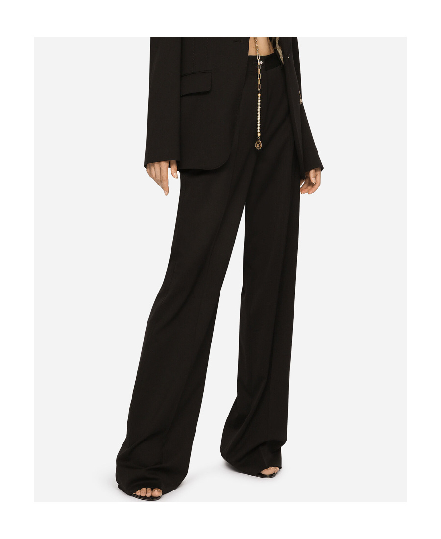 Dolce & Gabbana Wide-leg Wool Trousers In Black