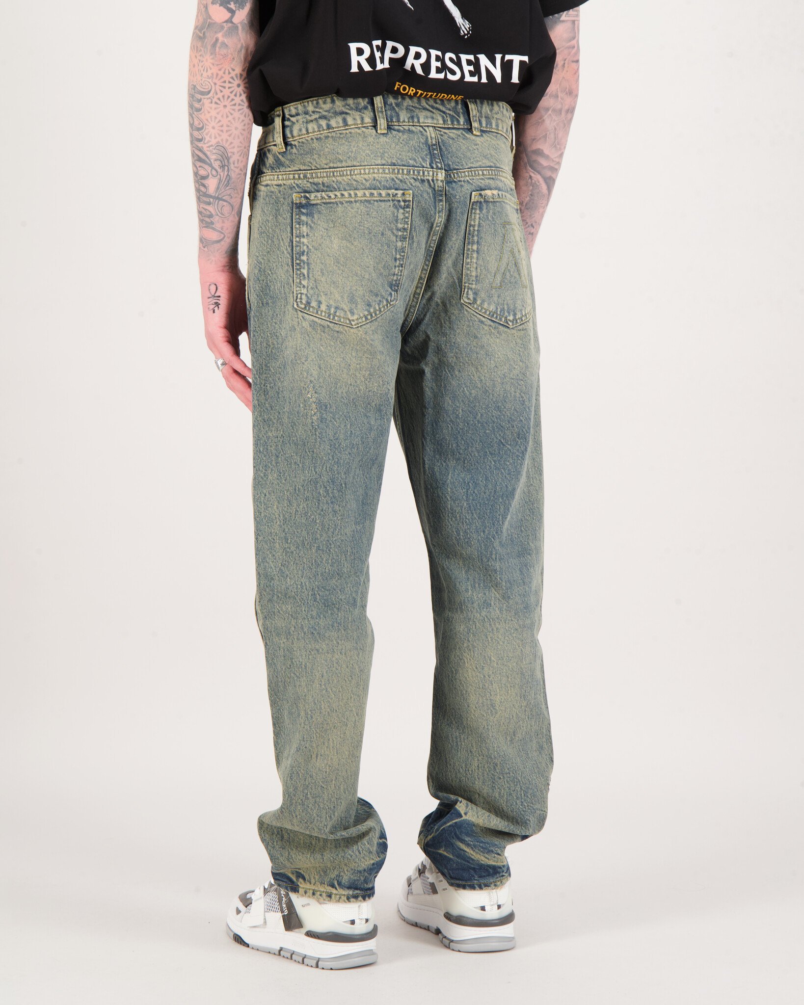 Represent Multi-pocket Denim Trousers In Gray
