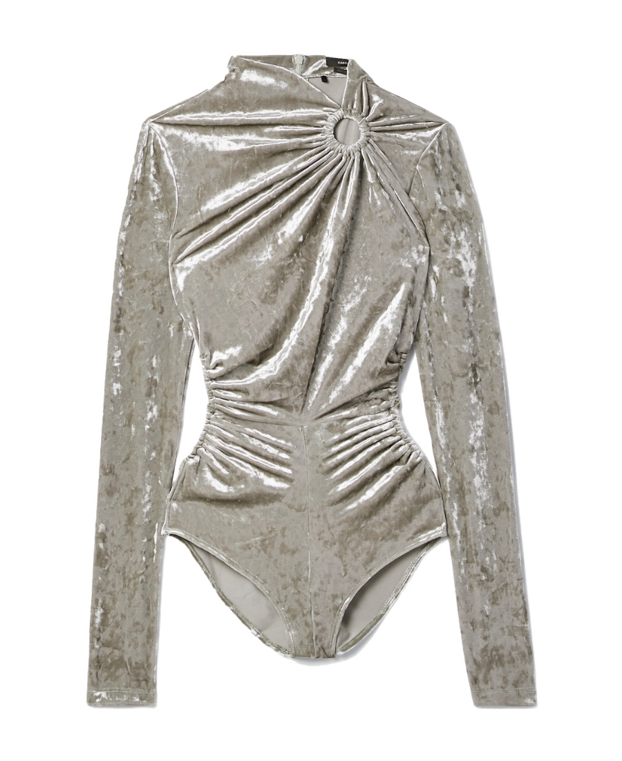 Isabel Marant Goldano Cutout Gathered Crushed-velvet Bodysuit In Gray