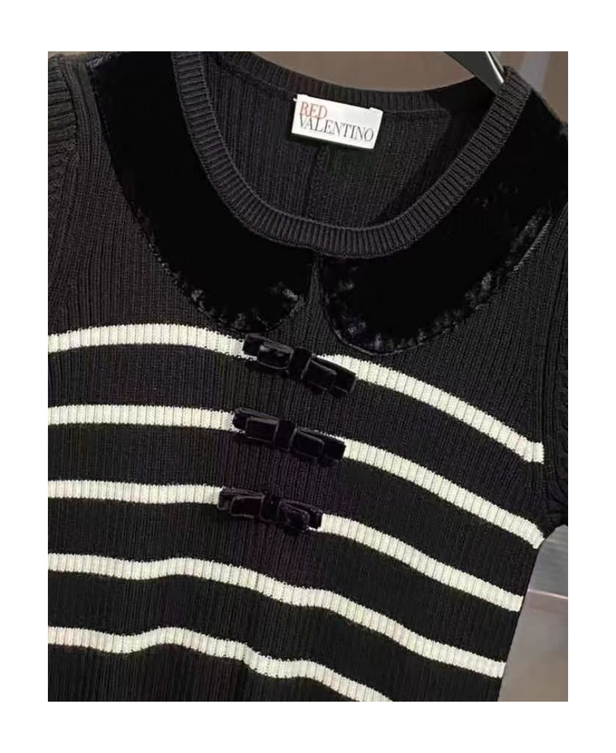 Red Valentino Logo Striped Dress In Black