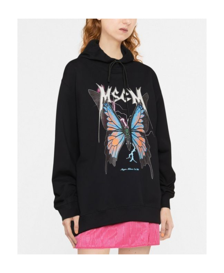 Msgm Graphic-print Cotton Hoodie In Black