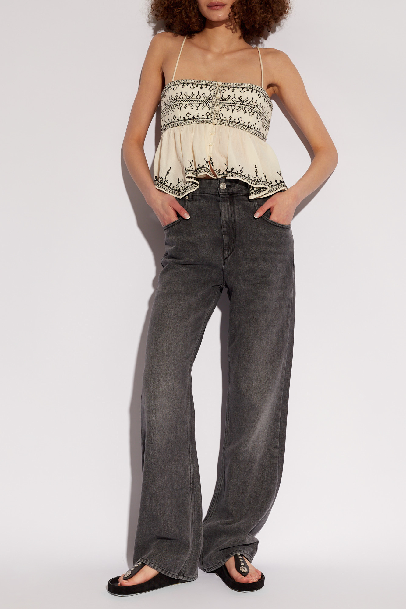 Isabel Marant Étoile Piyae Geometric-embroidery Top In Nude