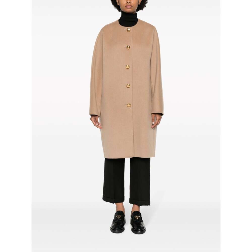 Prada Single-breasted Belted Coat In Neutral