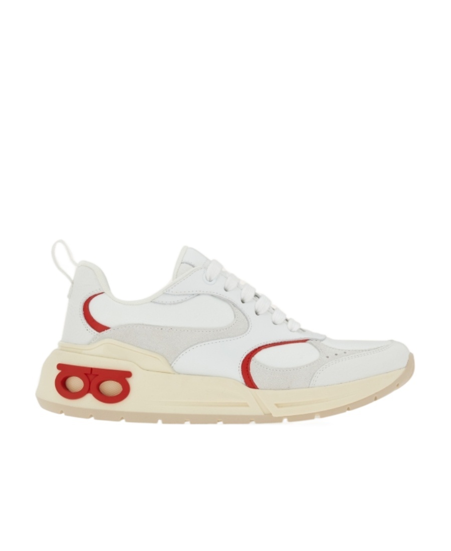 Ferragamo White Nappa Leather And Suede Cosimina Sneakers In White
