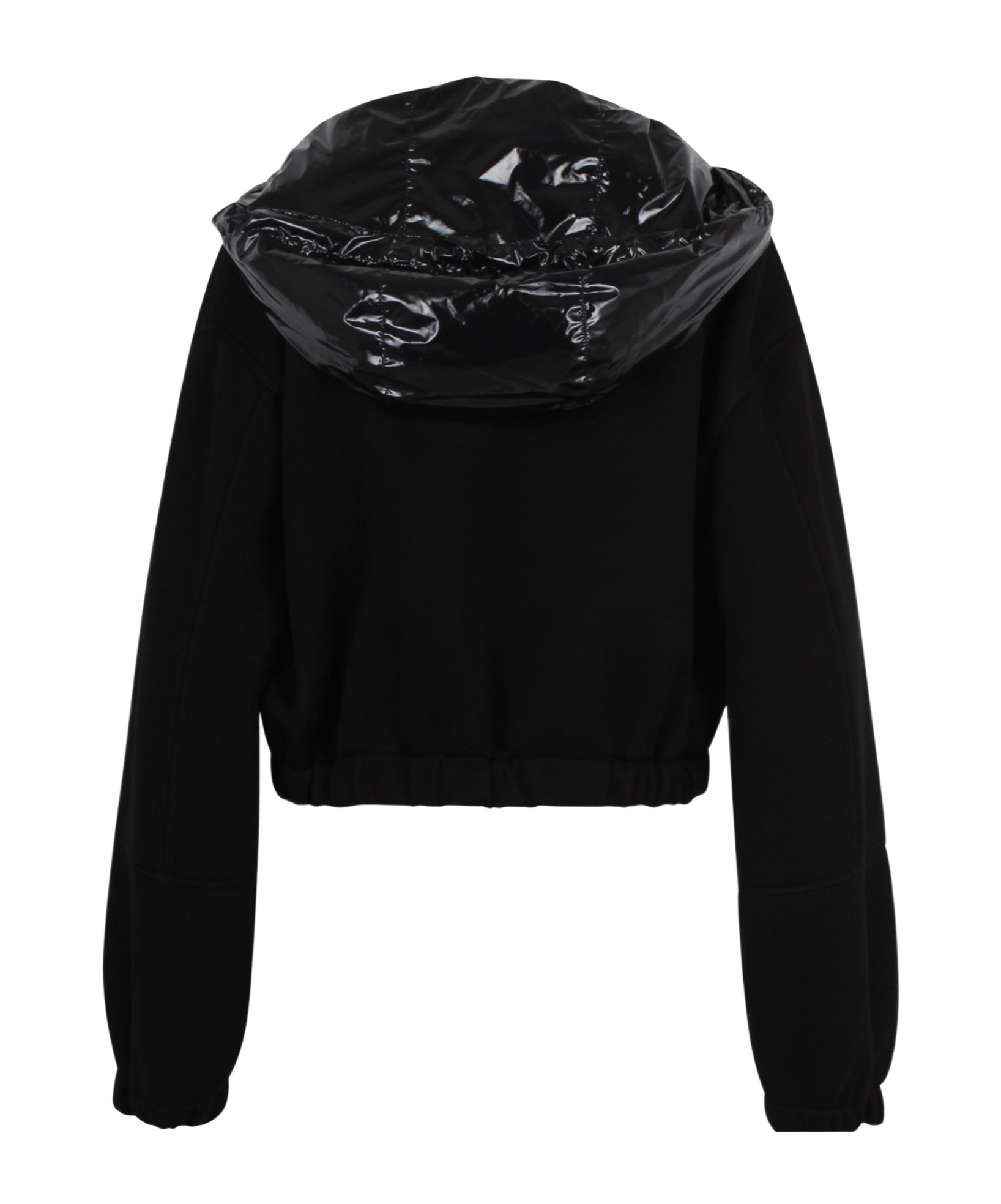 Plan C Jersey Zip Cropped Hoodie In Black