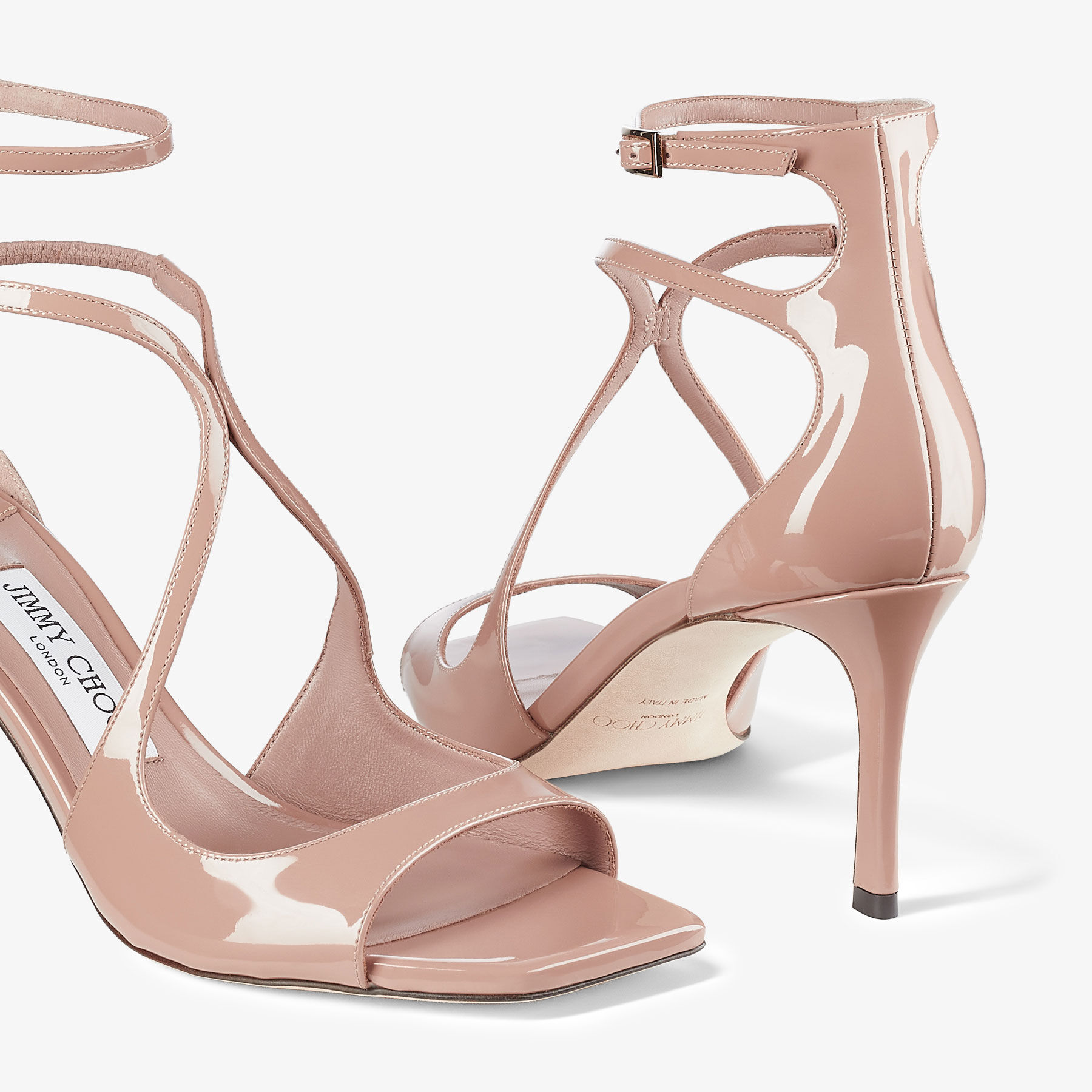 Jimmy Choo Azia 75mm Patent-leather Sandals In Nude
