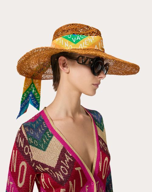 Valentino Scarf-detailed Wide-brim Sun Hat In Multi-color