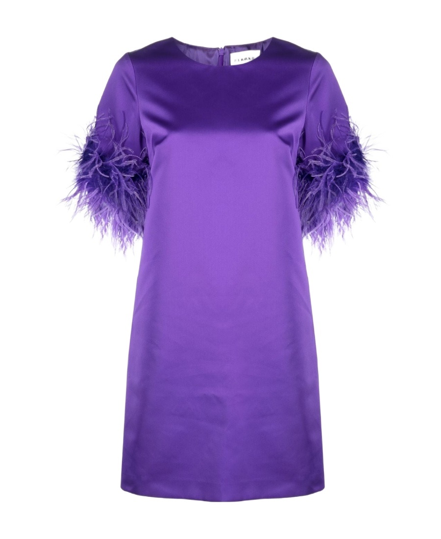 P.a.r.o.s.h Feather-trim Satin Dress In Purple