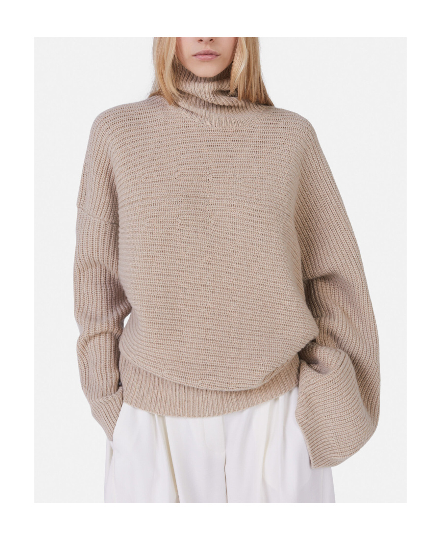 Stella Mccartney Textured Knit Oversized Turtleneck Shirt In Nude