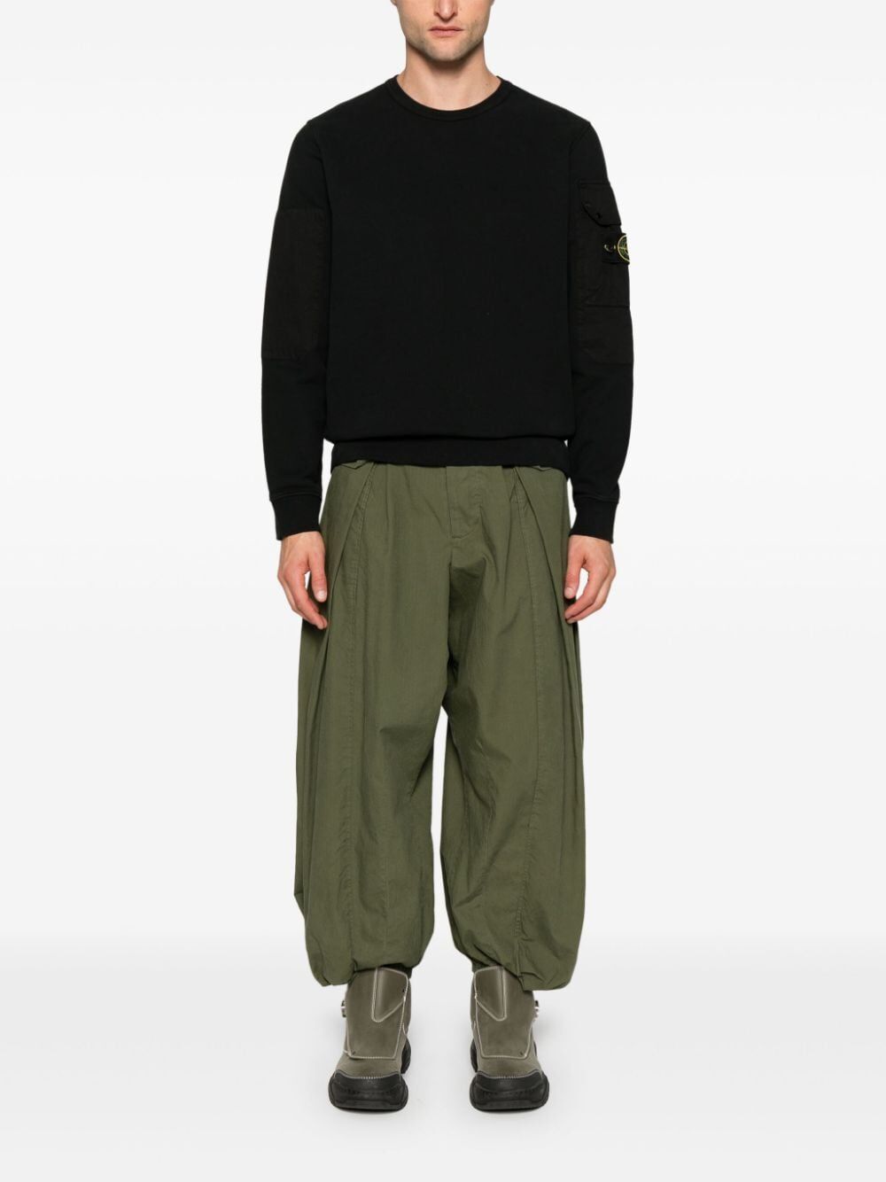 Stone Island Lightweight Wool Crew Neck Pullover In Black