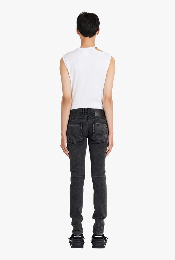 Balmain Logo Debossed Skinny Jeans In Black