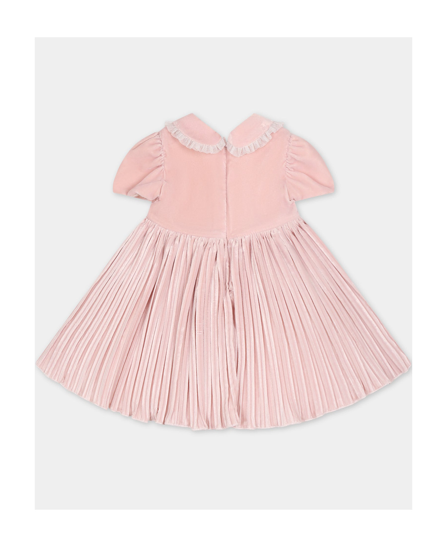 Monnalisa Short-sleeve Pleated Dress In Pink