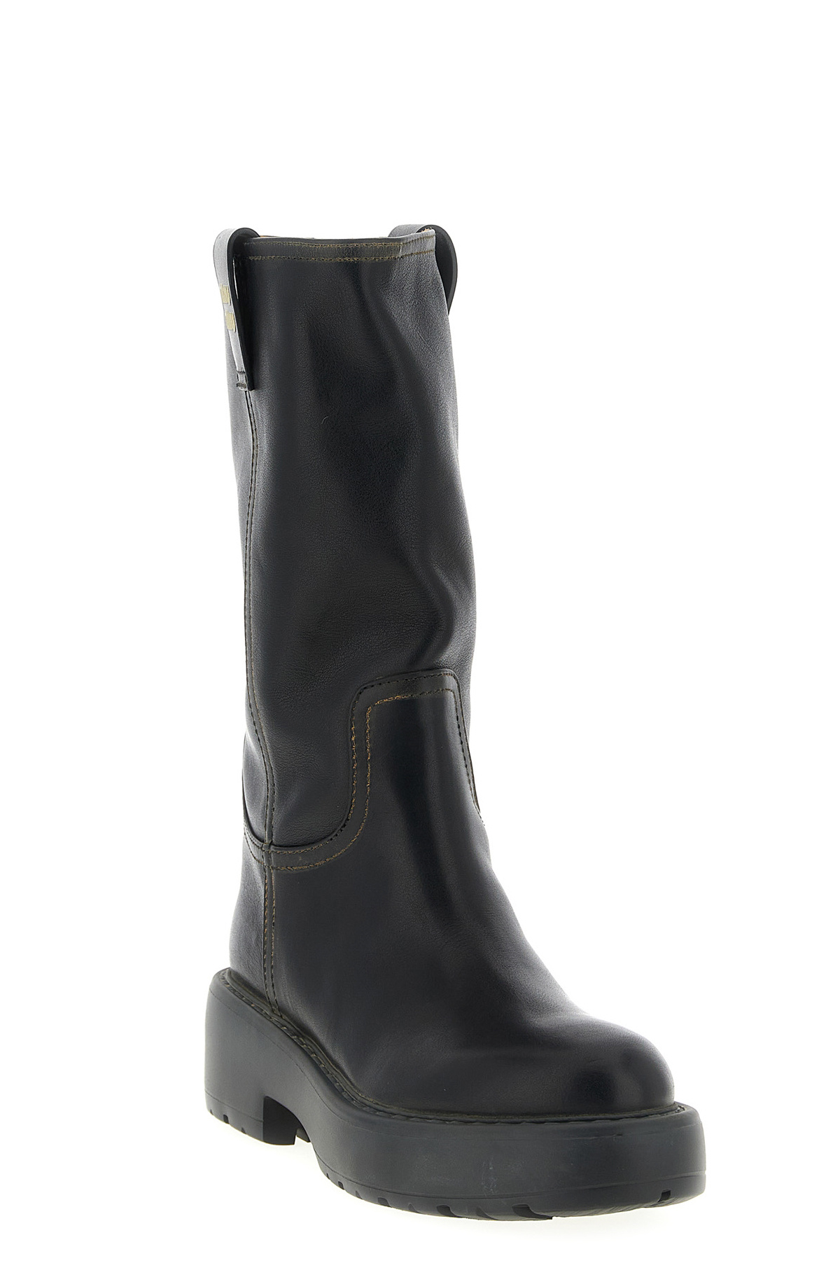 Miu Miu Round-toed Ankle Boots In Black