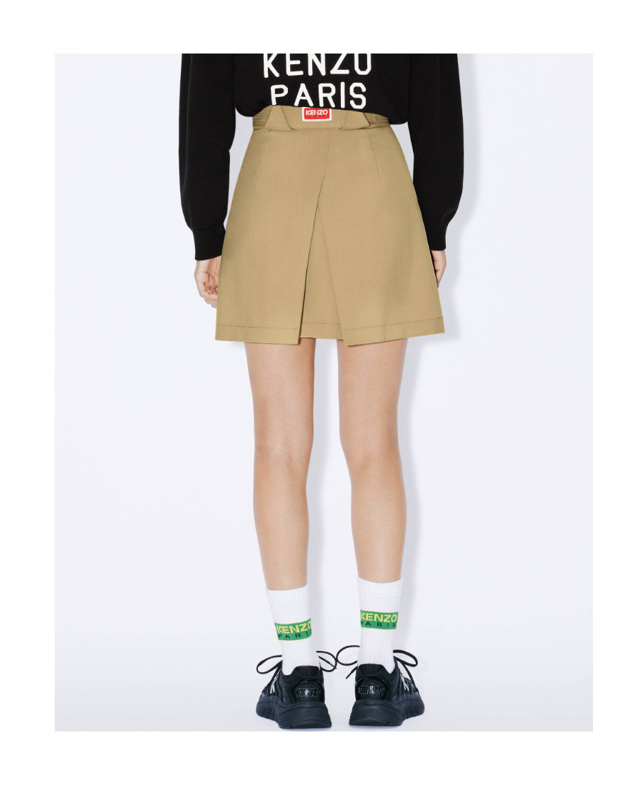 Kenzo Pleated Virgin-wool Miniskirt In Nude