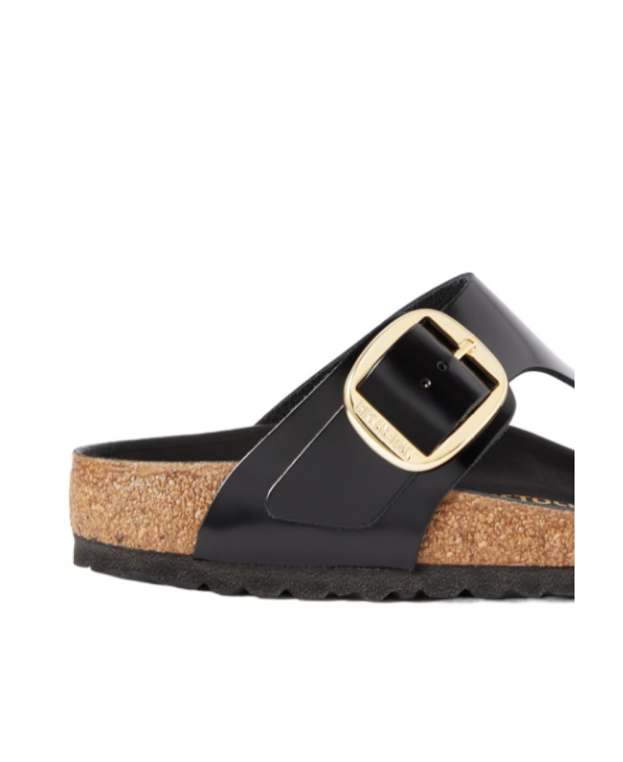 Birkenstock Gizeh Big Buckle High-shine Black Leather Toe Post Sandals