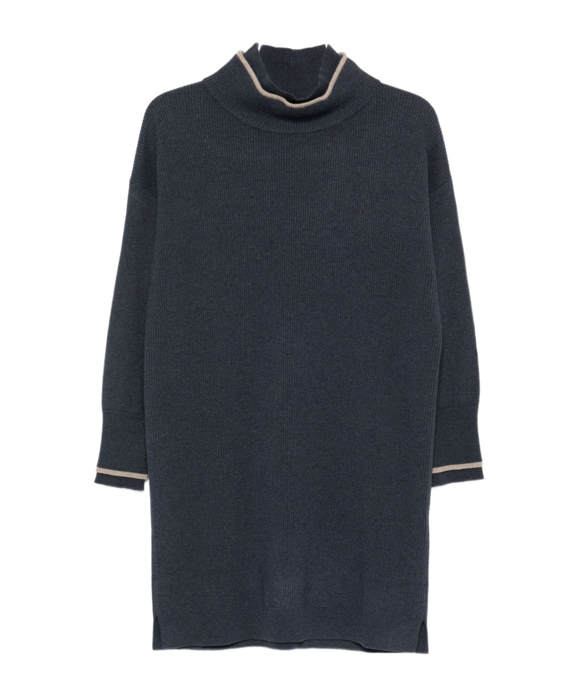 Brunello Cucinelli Ribbed High-neck Mini Dress In Blue