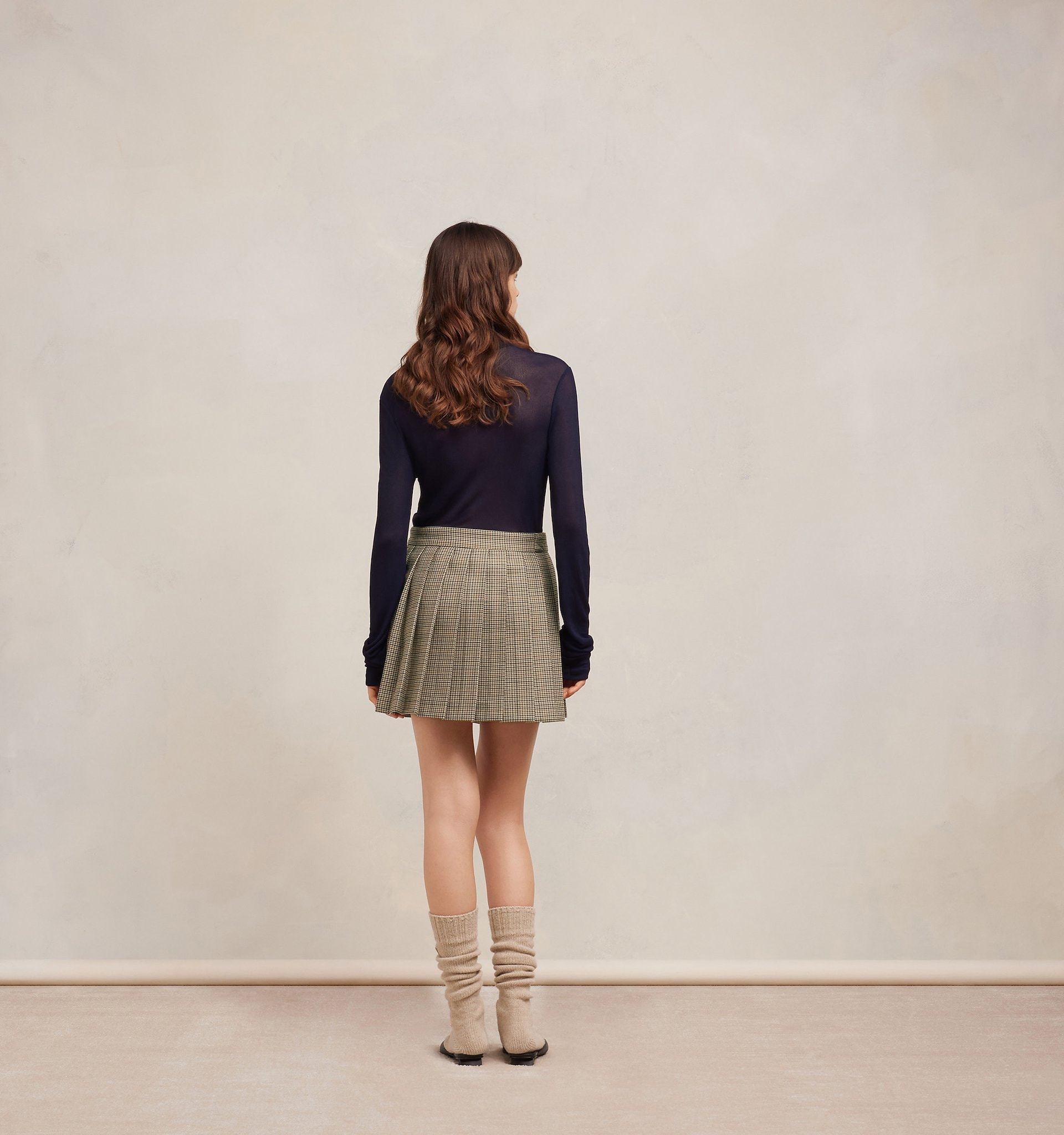 Ami Alexandre Mattiussi Mini Kilt Skirt In Wool Gabardine. In Nude