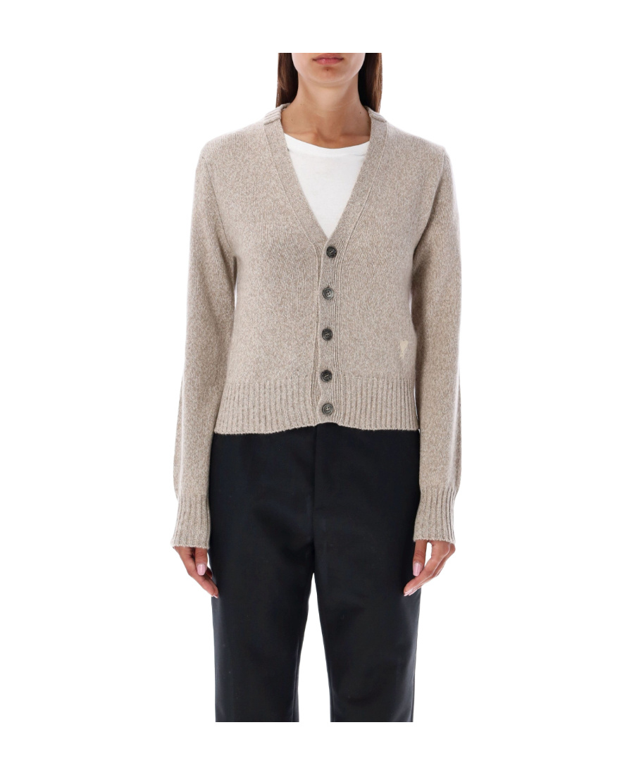 Ami Alexandre Mattiussi Ami Paris Heart Embroidered Button-up Cardigan In Nude