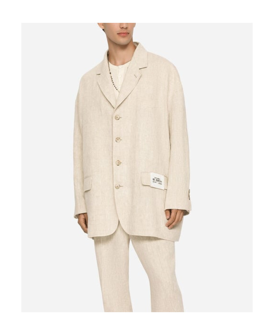 Dolce & Gabbana Logo-patch Single-breasted Blazer In Nude
