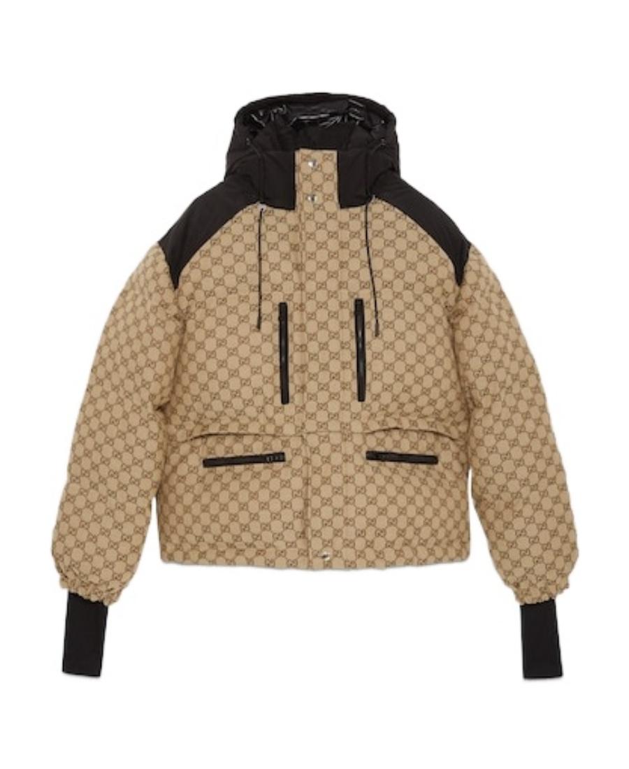 Gucci Gg-canvas Cropped Puffer Jacket In Nude