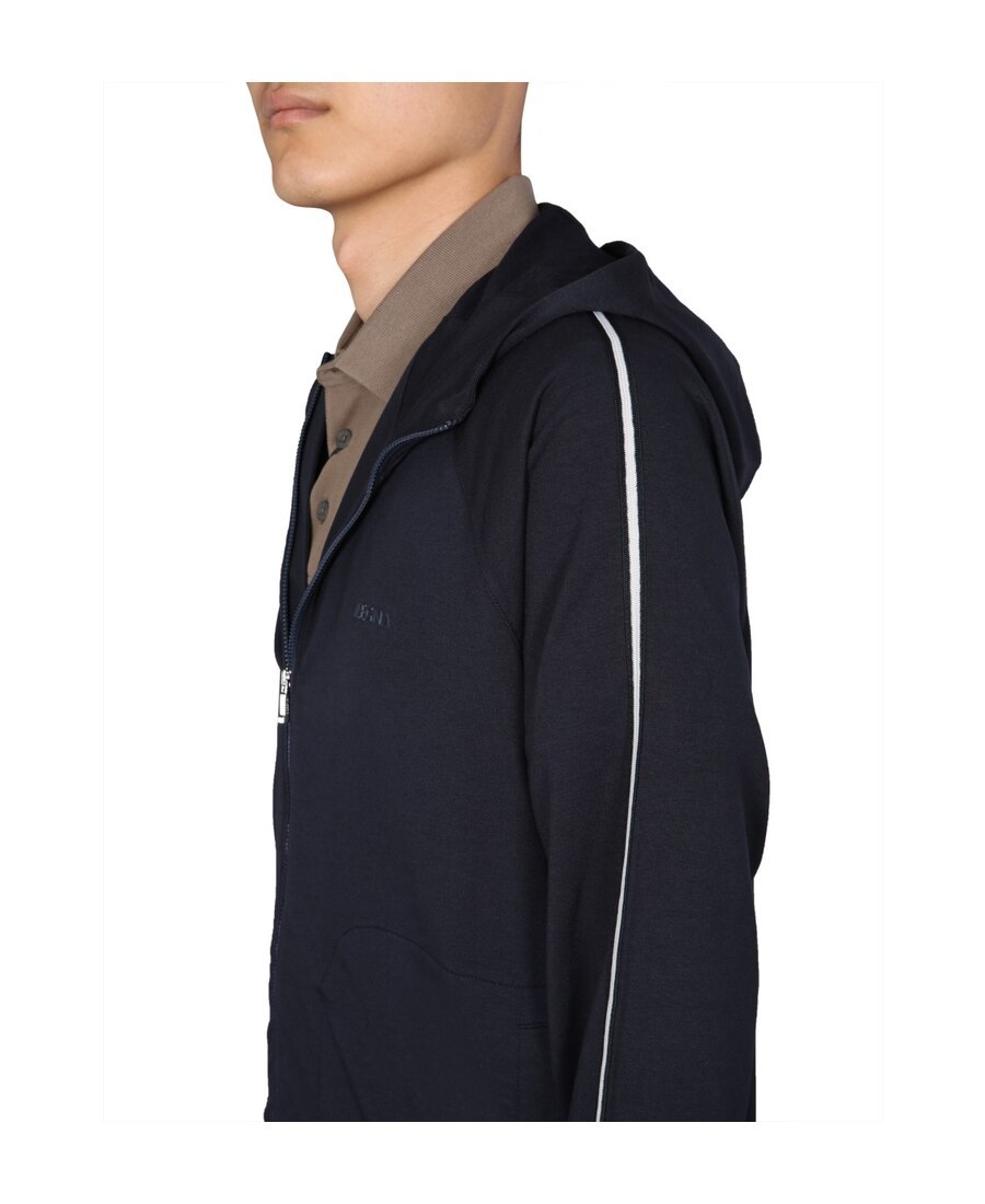 Zegna Logo Zipper Hooded Casual Jacket In Black