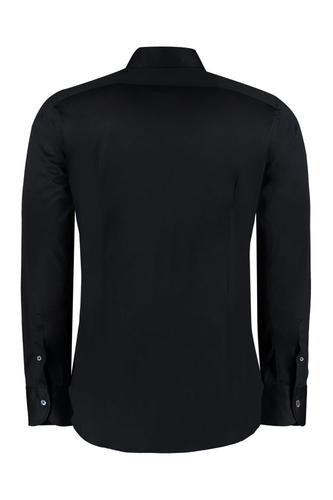 Canali Stretch-cotton Poplin Shirt In Black