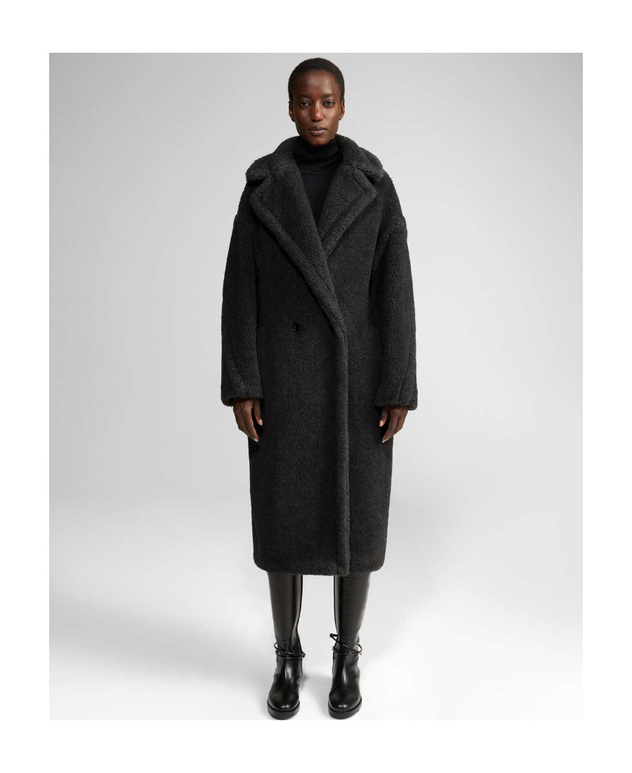 Max Mara Hooded Coat With Belt In Black Wool In Black