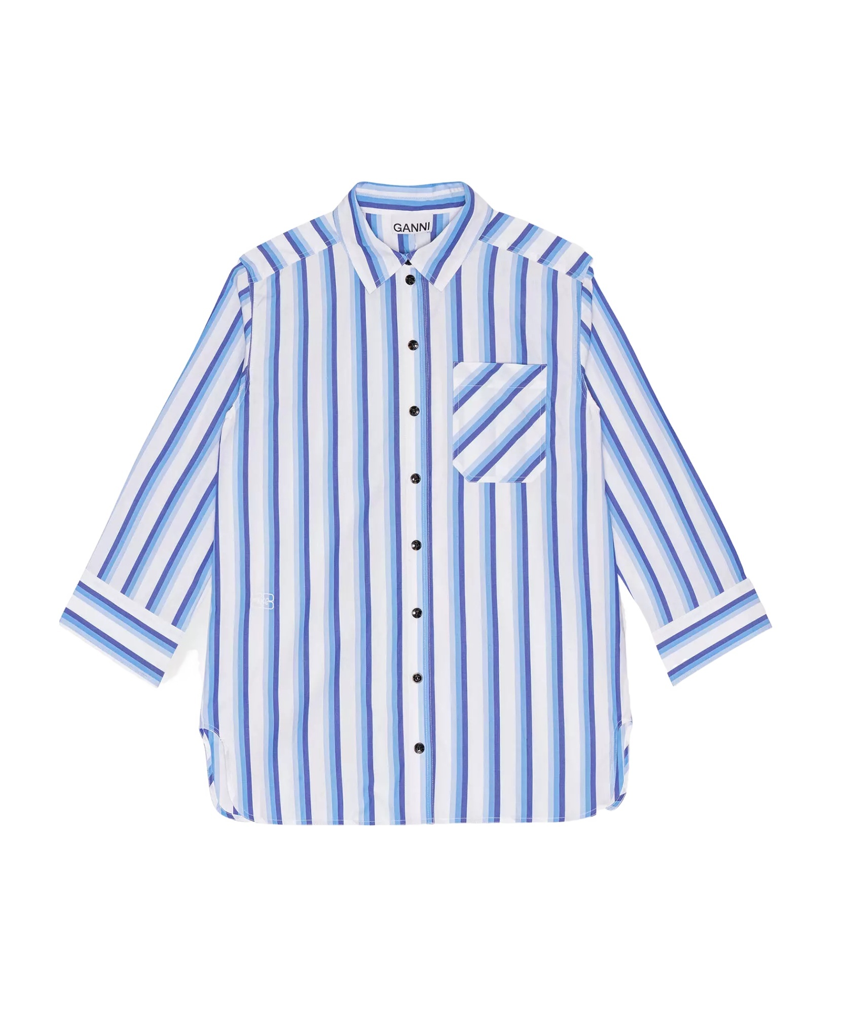 Shop Ganni Blue Striped Cotton Oversized Shirt In White