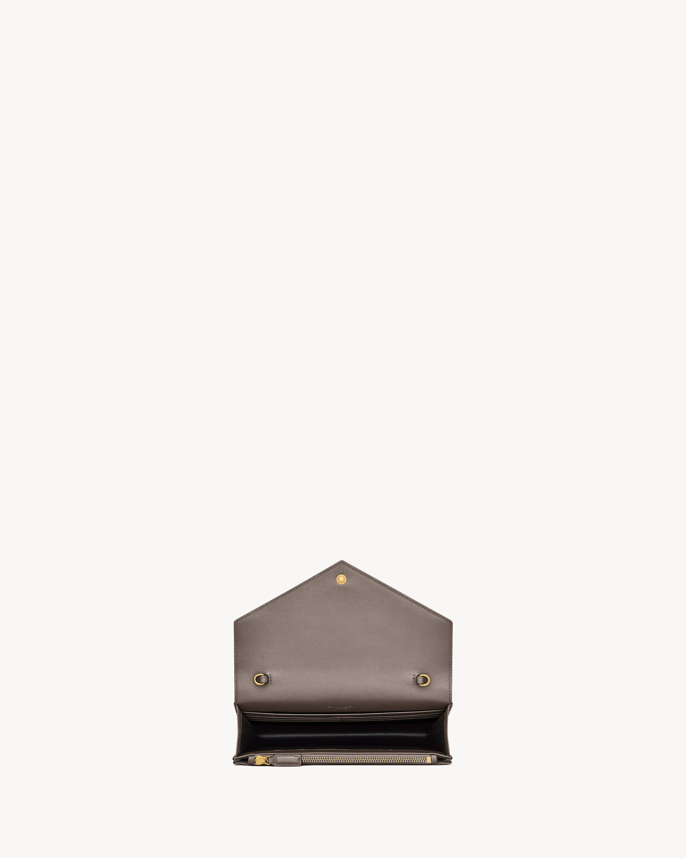 Saint Laurent Cassandre Envelope Chain Wallet In Lambskin In Brown