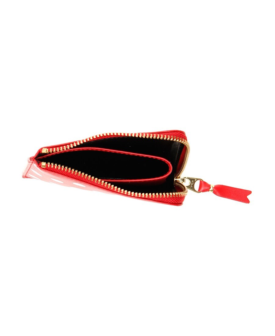 Comme Des Garçons Leather Polkadot Wallet With Zipper In Red
