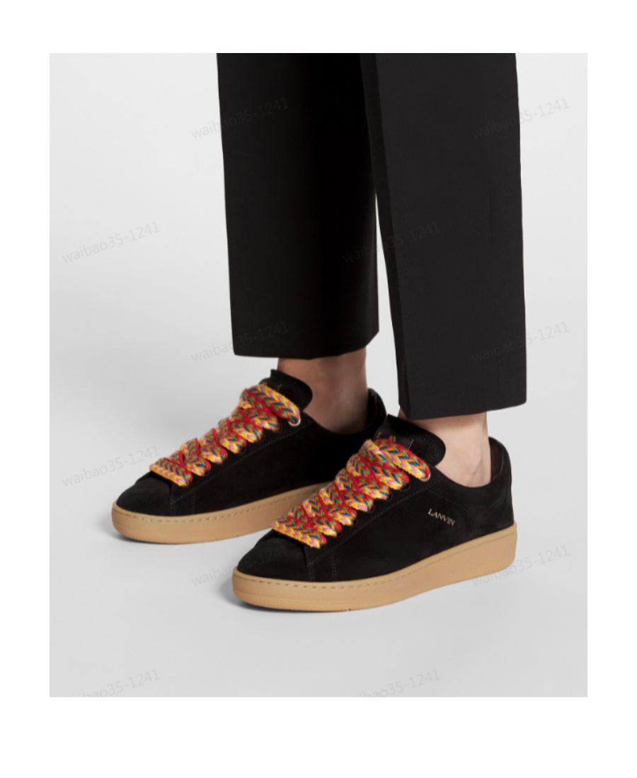 Lanvin Lite Curb Sneakers In Suede Color Black In Black