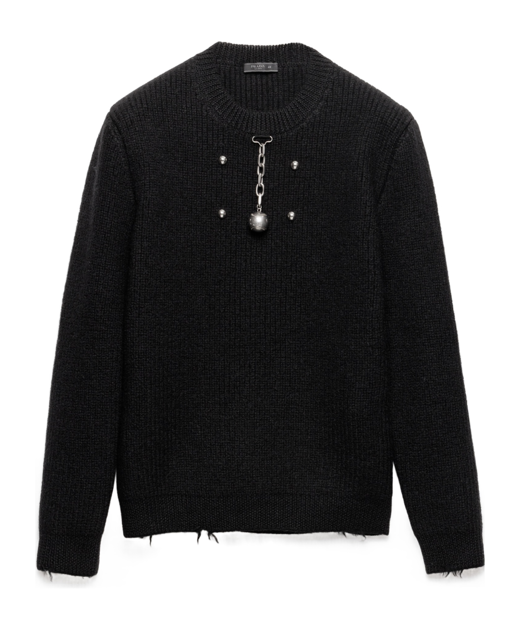Prada Wool Crew-neck Sweater With Pendant In Black