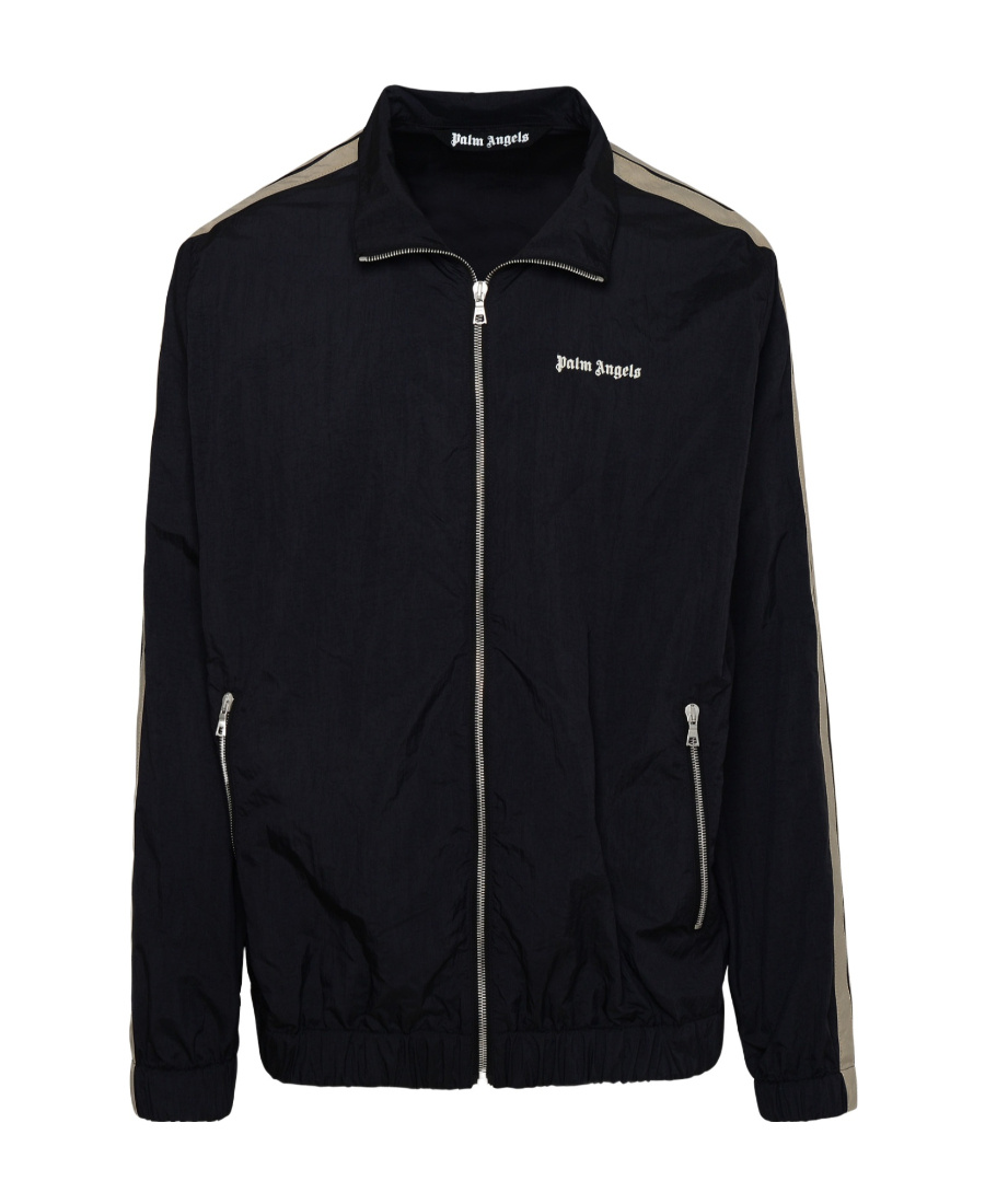 Palm Angels Black High Neck Sweatshirt With Logo Lettering On The Front In Wool Blend Man In Black