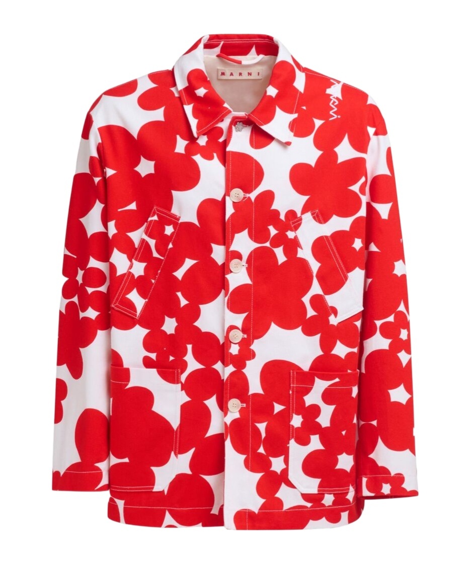 Shop Marni Floral-print Cotton Jacket In Red
