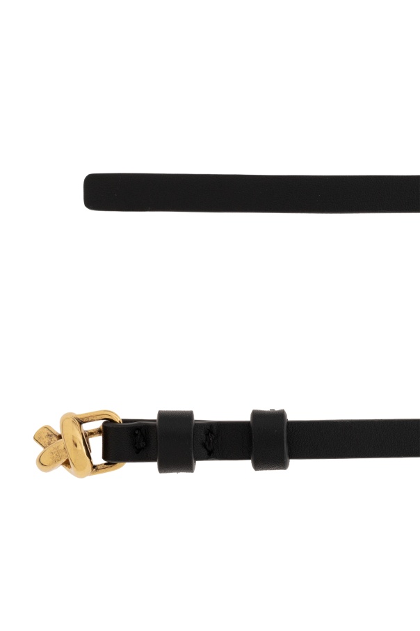 Bottega Veneta Knot-buckle Thin Leather Belt In Black