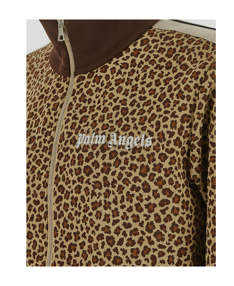 Palm Angels Leopard Jacquard Zipped Jacket In Brown