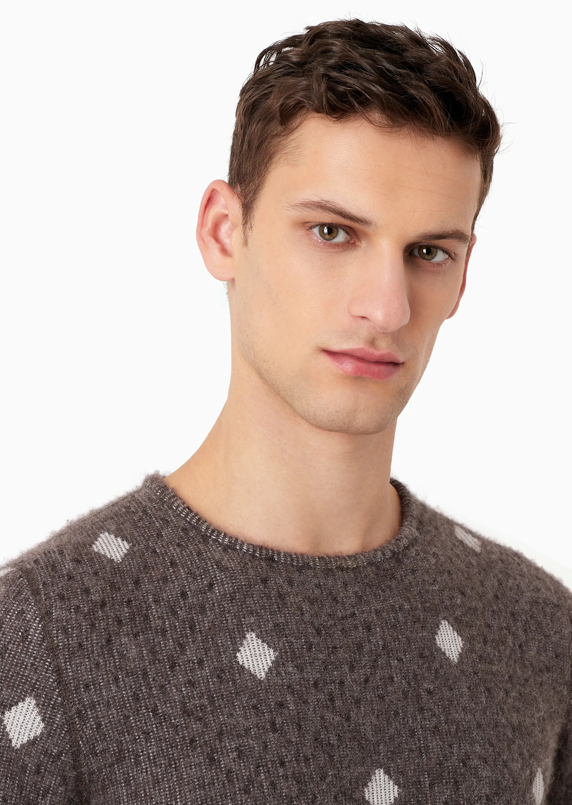 Giorgio Armani Diamond-jacquard Crew-neck Jumper In Brown