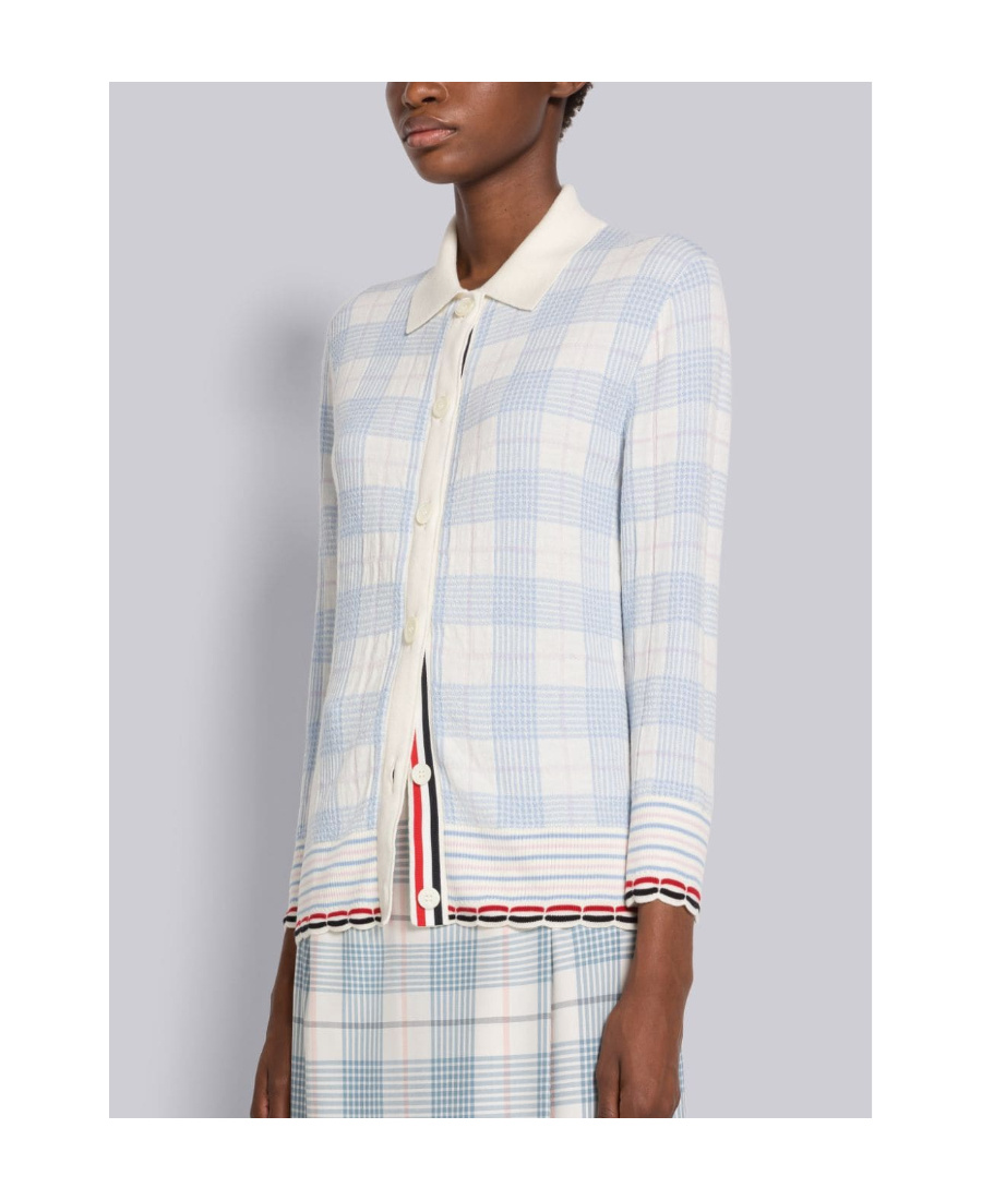 Thom Browne Check-pattern Cardigan In White