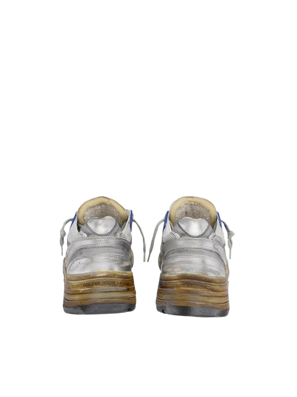 Golden Goose Women Running Dad Net And Laminated Upper Leather Star Laminated Spur Distressed In White