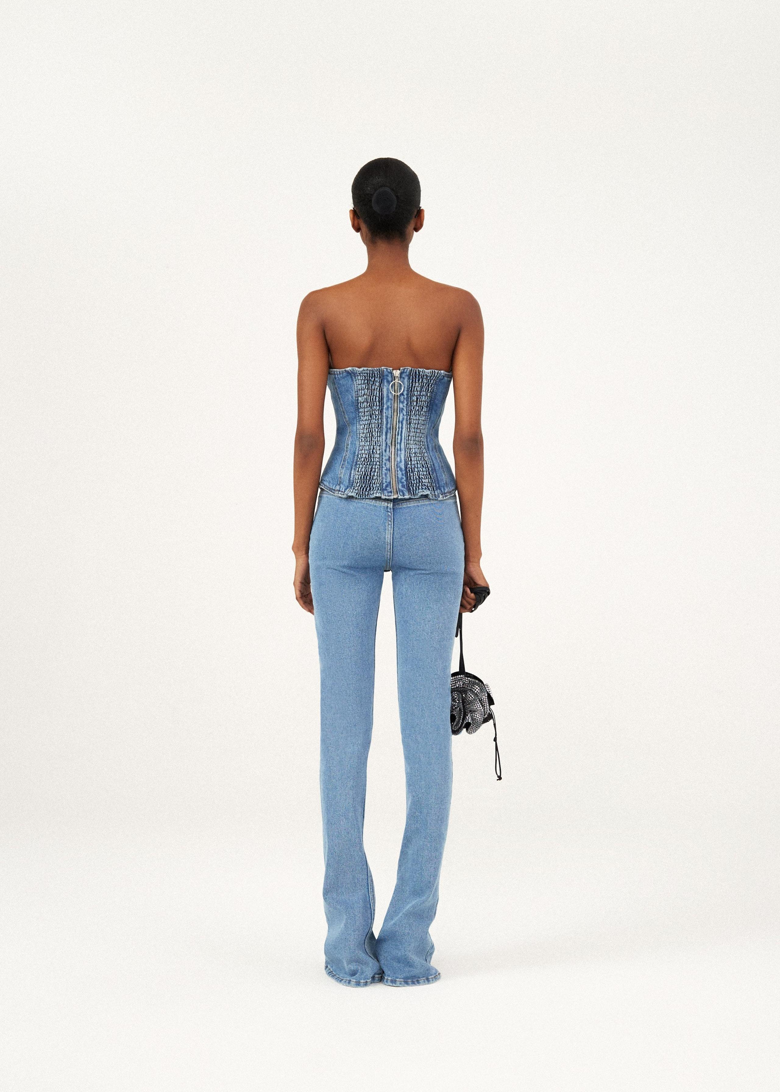 Magda Butrym Strapless Cotton Denim Corset Top In Blue