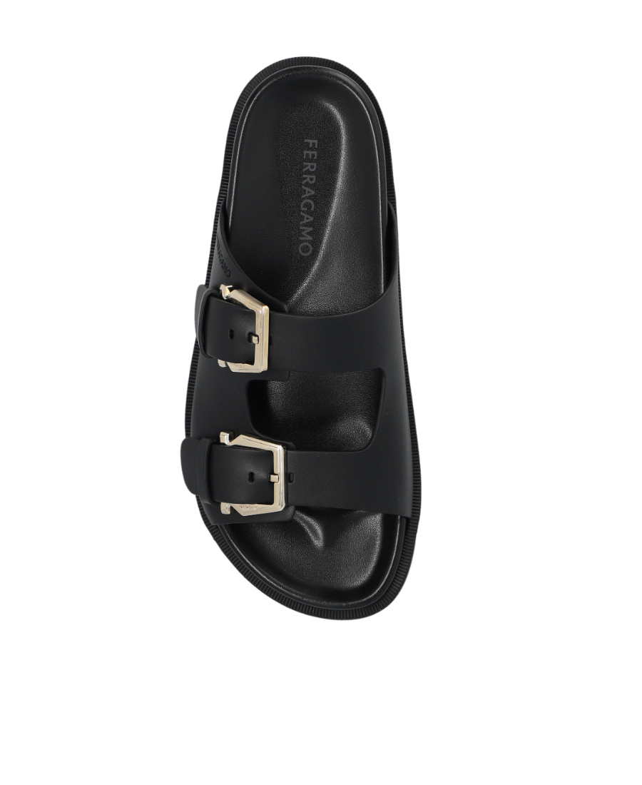 Ferragamo Logo Slippers In Black