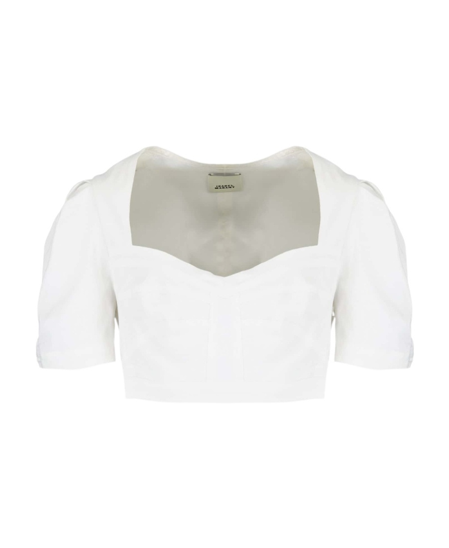 Isabel Marant Cropped Puff-sleeve Top In White