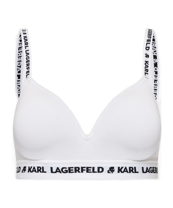 Shop Karl Lagerfeld Logo Padded Bra In White