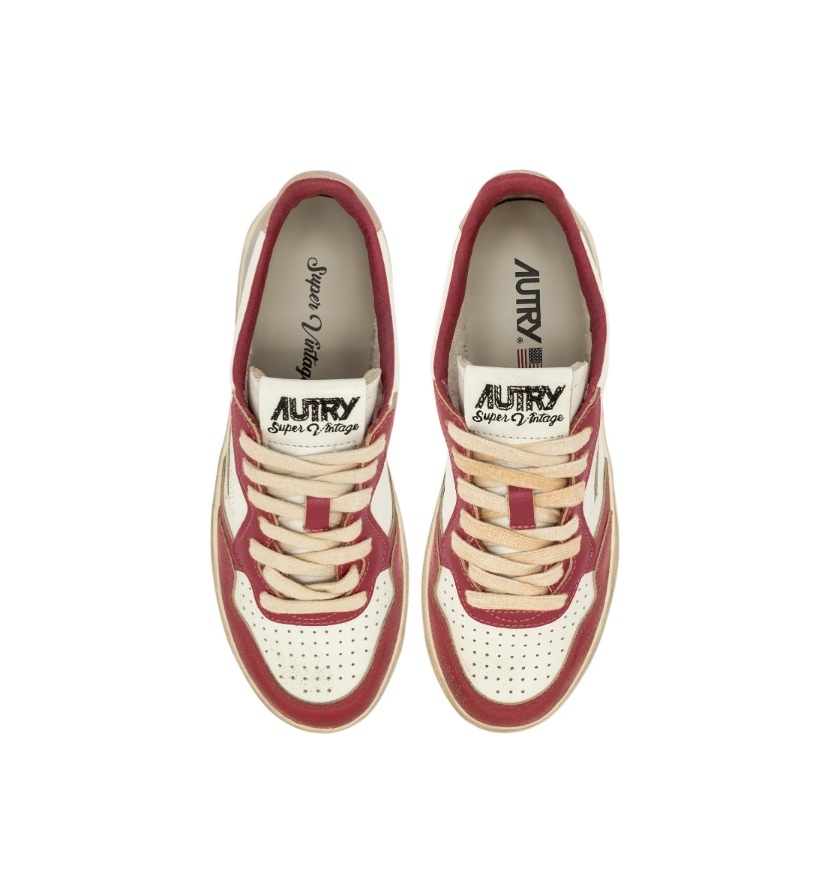 Autry 'super Vintage' Red Sneakers With Logo Patch On The Tongue And Distressed Effect In Nude