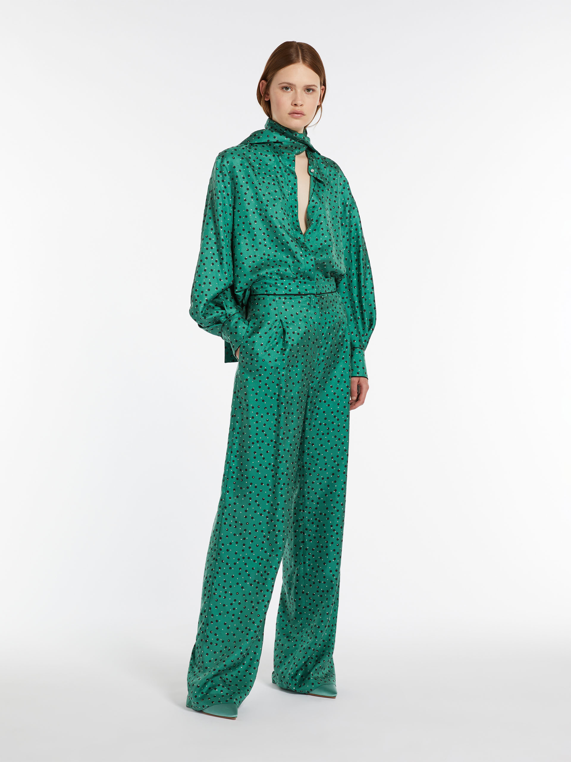 Max Mara Polka Dot Casual Pants In Green