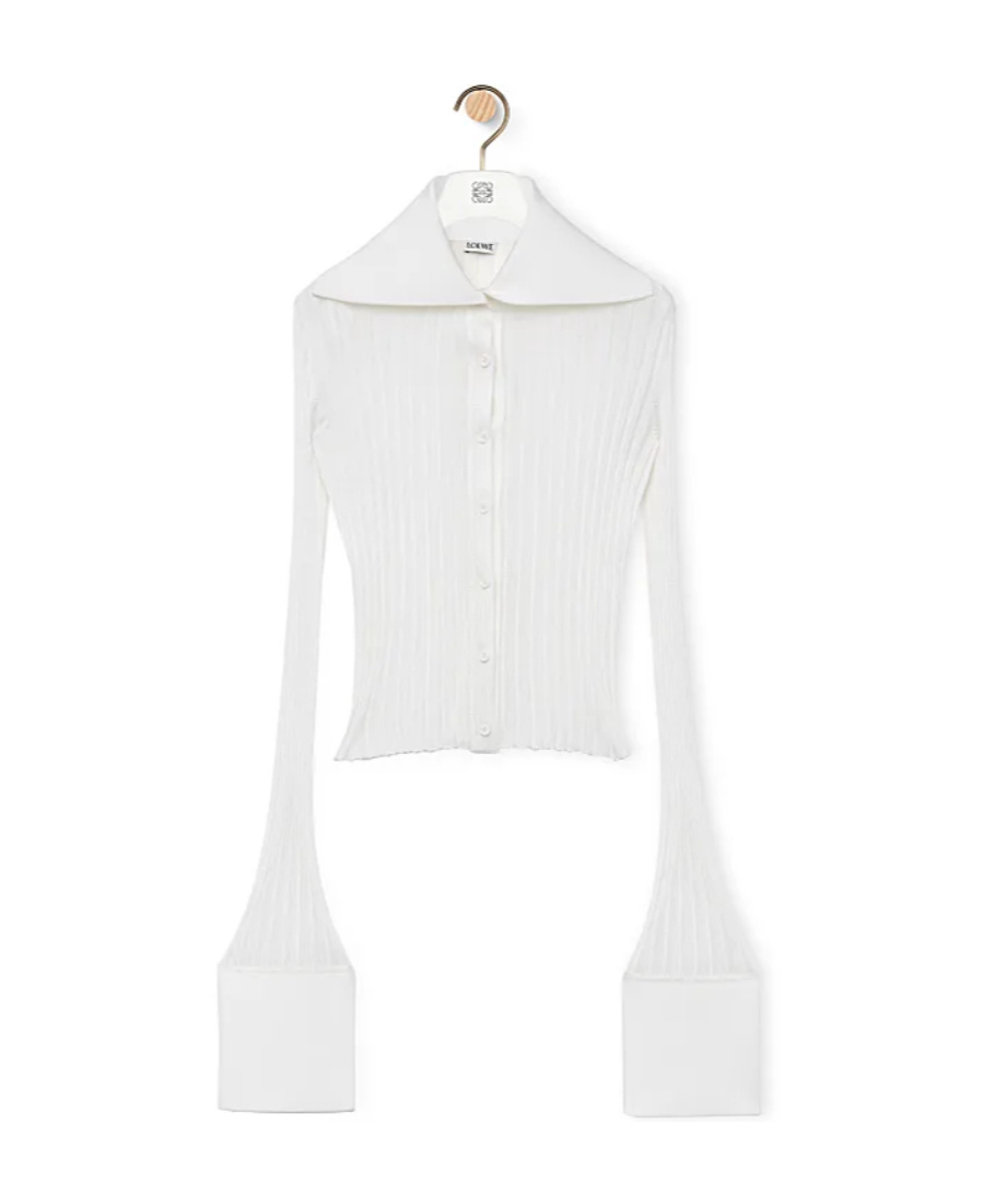 Loewe Long-sleeved Knitted Cardigan In White