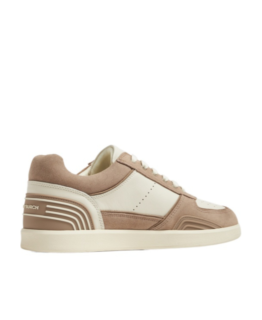 Tory Burch Clover Court Panelled Suede Sneakers In Nude