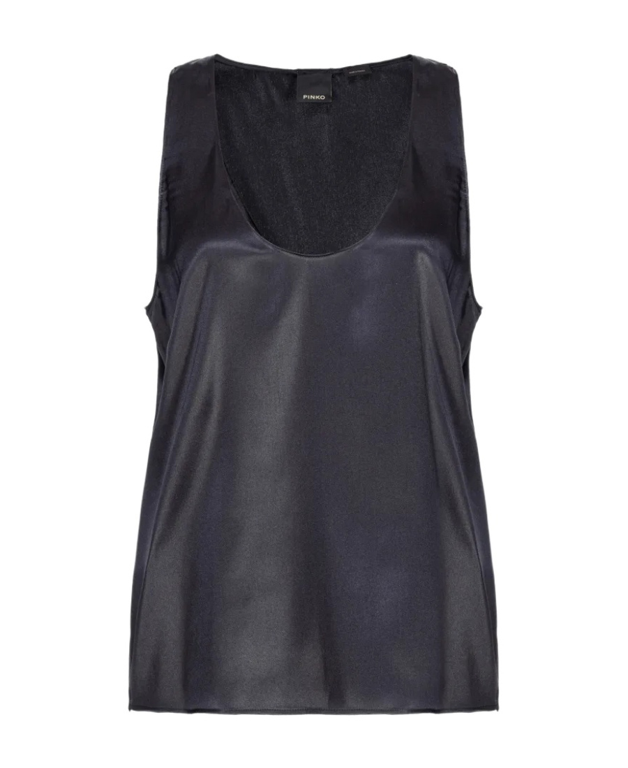 Pinko Sleeveless Stretch Satin Top In Black
